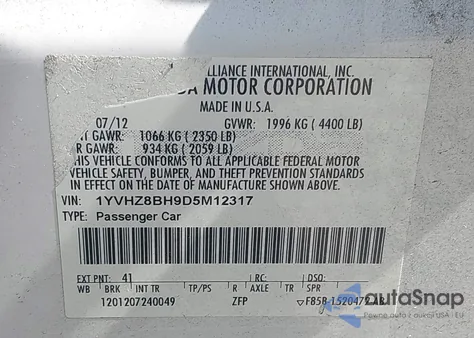 2013 Mazda Mazda6 I Sport from USA, damaged, VIN 1YVHZ8BH9D5M12317